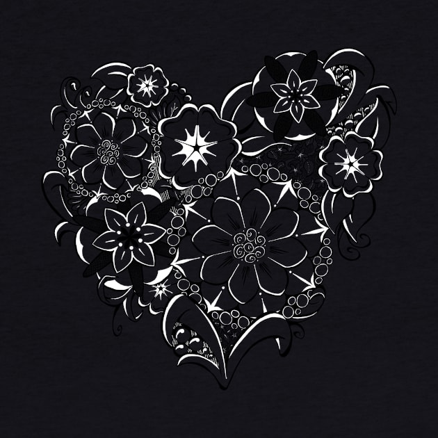 Zentangle Heart - black and white by SuspendedDreams